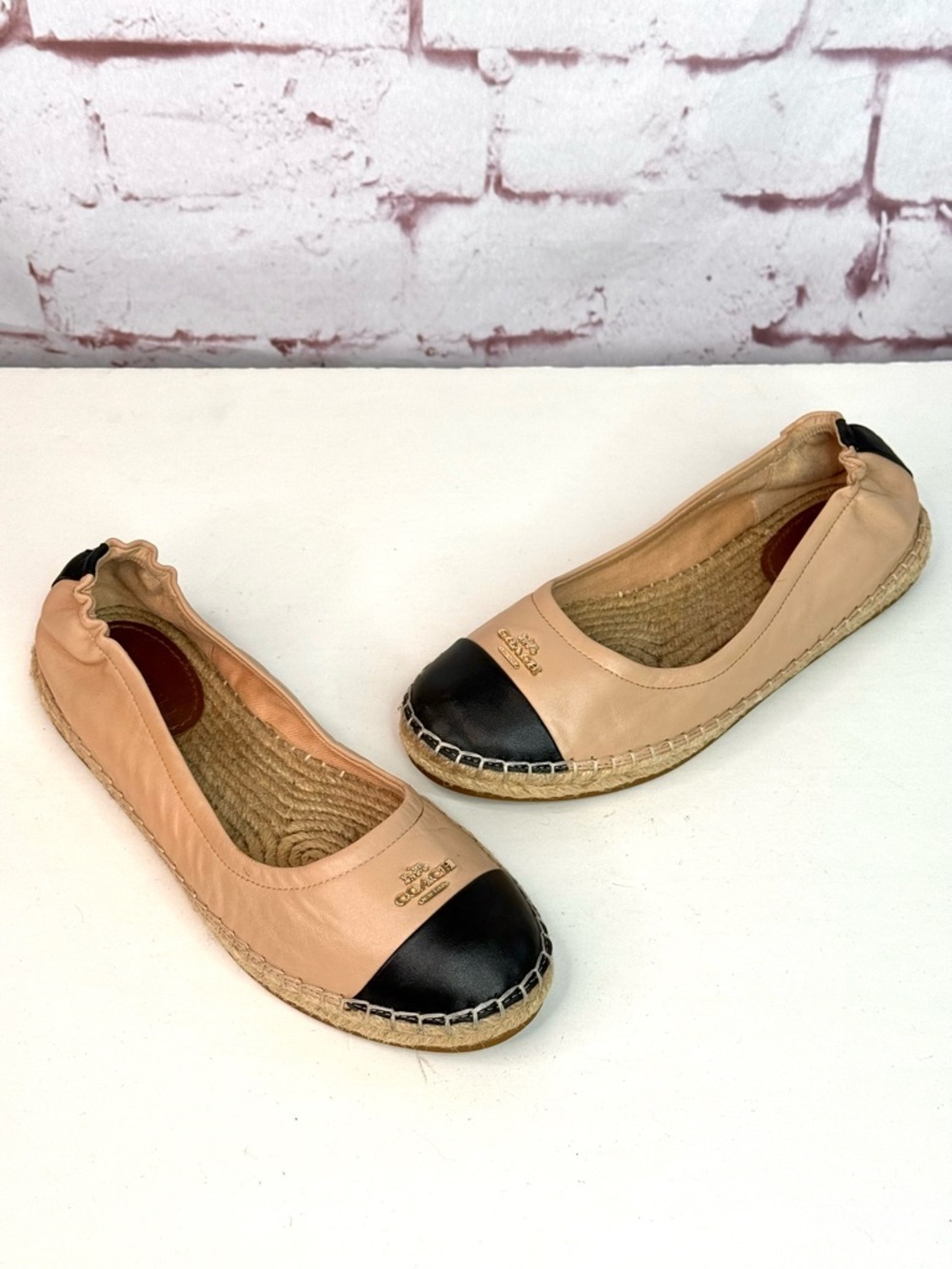 COACH Camryn Beige Black Leather Espadrille Slip On Loafers Size 7 - Picture 12 of 16